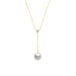 Mikimoto Akoya Cultured Pearl & Diamond 'Y' Drop Necklace 18K Discount