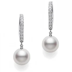 Mikimoto Akoya Cultured Pearl & Diamond Earrings 18K Discount