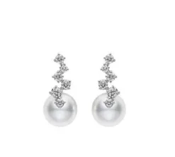 Mikimoto Akoya Cultured Pearl Earrings in 18K White Gold with Diamond Best