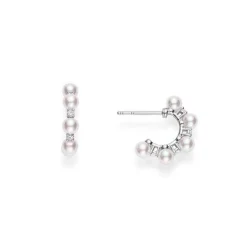 Mikimoto Akoya Cultured Pearl & Diamond Bubbles 3.5mm Hoop Earrings 18K New