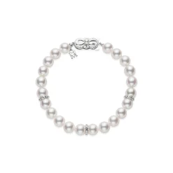 Mikimoto Akoya Cultured Pearl and Diamond Rondell Bracelet, 18K White Gold New