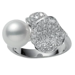 Mikimoto Akoya Cultured Pearl & Diamond Ring 18K, 8.5mm Hot