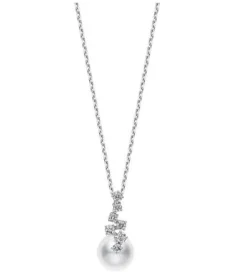 Mikimoto Akoya Cultured Pearl Pendant in 18K White Gold with Diamond New