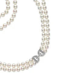Mikimoto 17.5 Inch Akoya Cultured Pearl Double Strand Necklace in 18K White Gold with Diamond Best