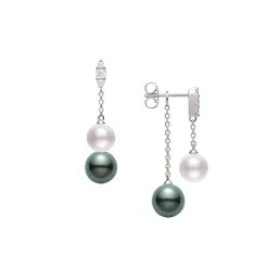 Mikimoto Morning Dew Akoya Cultured and Black South Sea Cultured Pearl Earrings with Diamonds, 18K White Gold Discount