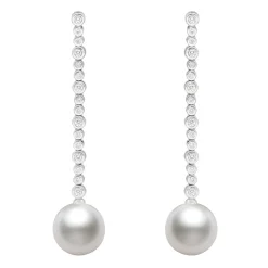 Mikimoto White South Sea Cultured Pearl & Diamond Earrings 18K Hot