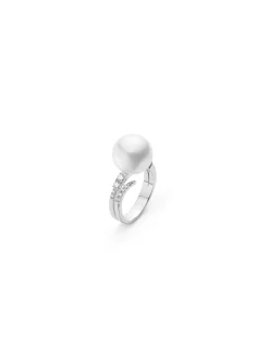 Mikimoto White South Sea Cultured Pearl Ring in 18K White Gold with Diamond Hot