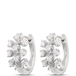 12MM Classic Round Diamond Cluster Hoop Earrings, ⅓ Total Carat Weight 14K white Gold