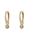 12MM Diamond Hoop Earrings, 14K Yellow Gold New