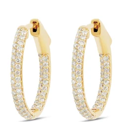 17MM Inside Out Diamond Hoops, 14K Yellow Gold Hot