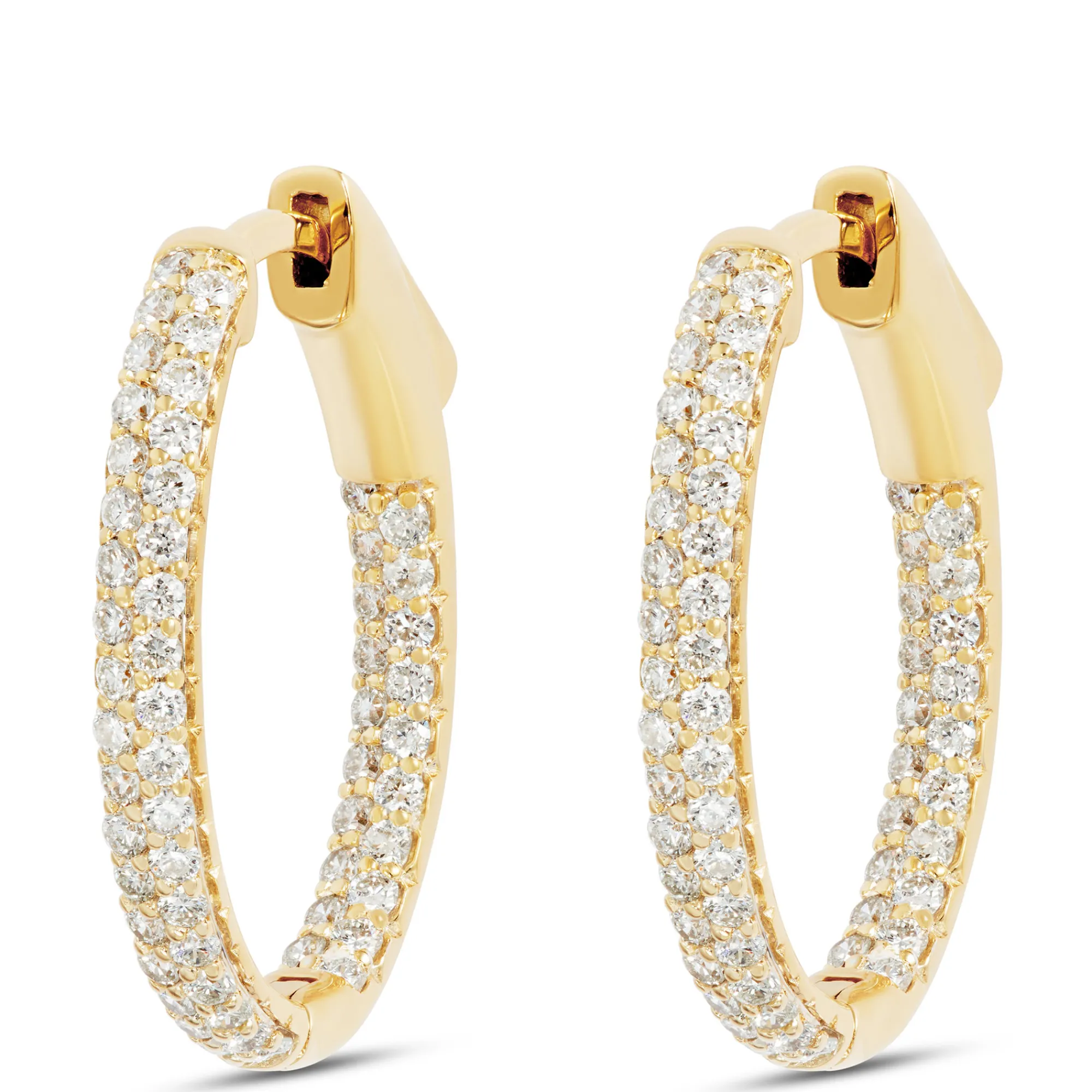 17MM Inside Out Diamond Hoops, 14K Yellow Gold Hot