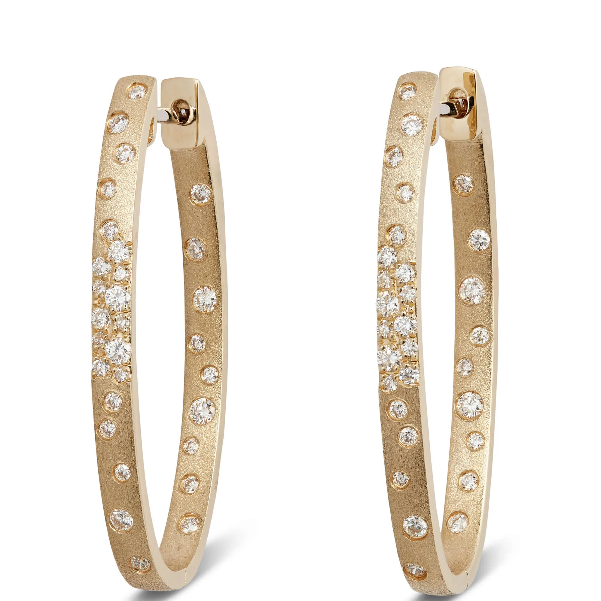 23MM Oval Hoop Confetti Diamond and Gold Earrings, 14K Yellow Gold Discount