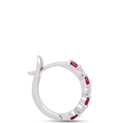 14MM Round Ruby and Diamond Hoop Earrings in 14K White Gold New