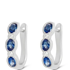 16MM Sapphire & Diamond Hoop Earrings 14K Hot