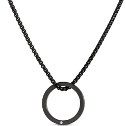 24mm Zirconium Ring Pendant on Black Stainless-Steel Chain