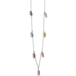 Multi-Colored Sapphire Floral Station Necklace, 14K White Gold Sale