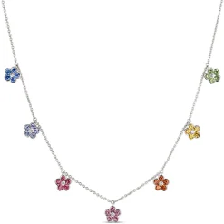 Multi-Colored Sapphire Floral Station Necklace, 14K White Gold Sale