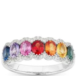 Multi-Color Sapphire and Diamond Ring, 14K White Gold Online