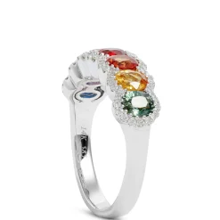 Multi-Color Sapphire and Diamond Ring, 14K White Gold Online