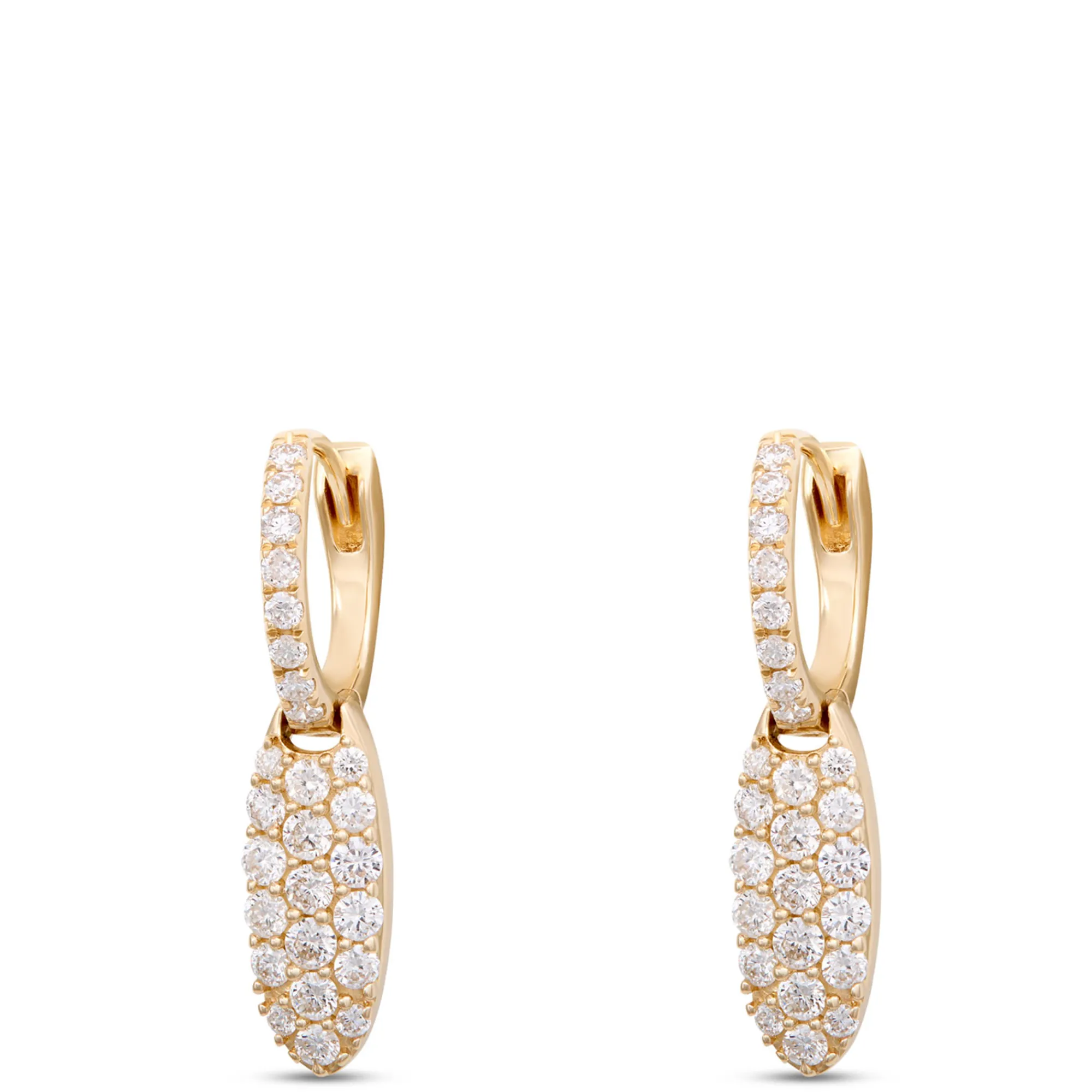 Oblong Pave Diamond Earrings, 14K Yellow Gold Clearance