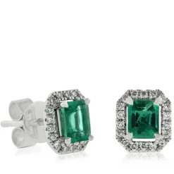 Octagon Emerald & Diamond Earrings 14K Clearance