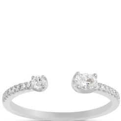 Open Center Oval and Round Diamond Ring, 14K White Gold Hot
