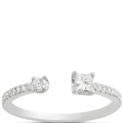 Open Center Princess and Round Diamond Ring, 14K White Gold Outlet