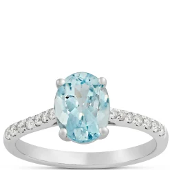 Oval Aquamarine and Diamond Ring, 14K White Gold