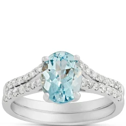 Oval Aquamarine and Diamond Ring, 14K White Gold