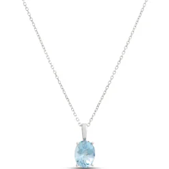 Oval Aquamarine Pendant, 14K White Gold Hot