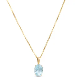 Oval Aquamarine Pendant Necklace, 14K Yellow Gold Outlet