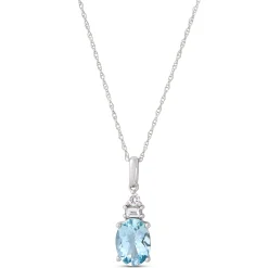 Oval Aquamarine Pendant Necklace, 14K White Gold Clearance