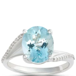 Oval Aquamarine Swirl Ring, 14K White Gold Sale