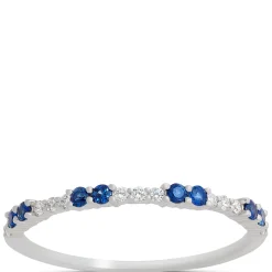 Oval Blue Sapphire and Round Diamond Ring, 14K White Gold New
