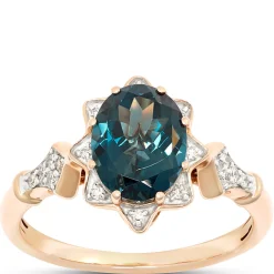 Oval Blue Topaz and Diamond Ring, 1/10 Total Carat Weight, 14K Rose Gold Discount