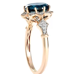 Oval Blue Topaz and Diamond Ring, 1/10 Total Carat Weight, 14K Rose Gold Discount