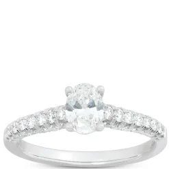 Oval Cut Diamond Engagement Ring, 18K White Gold