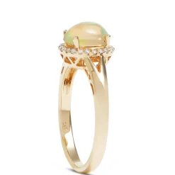 Oval Cut Opal and Diamond Halo Ring, 14K Yellow Gold Hot