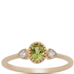 Oval Cut Peridot and Diamond Ring, 14K Yellow Gold Hot