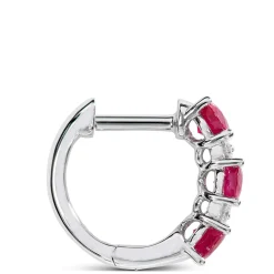 Oval Cut Ruby and Diamond Hoop Earrings, 14K White Gold Online