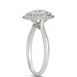 Oval Diamond Engagement Ring with Double Halo, 14K White Gold Sale