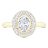 Oval Diamond Engagement Ring with Double Halo, 14K Yellow Gold Best