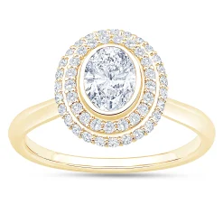 Oval Diamond Engagement Ring with Double Halo, 14K Yellow Gold Best