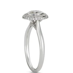 Oval Diamond Engagement Ring with Double Halo, 14K White Gold