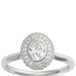 Oval Diamond Engagement Ring with Double Halo, 14K White Gold