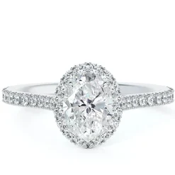 Oval Diamond Halo Engagement Ring, 18K White Gold Sale