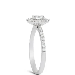 Oval Diamond Halo Engagement Ring, 14K White Gold Discount