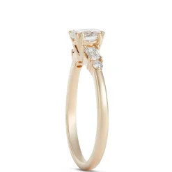 Oval, Emerald and Round Cut Diamond Engagement Ring, 14K Yellow Gold