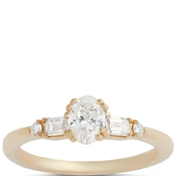 Oval, Emerald and Round Cut Diamond Engagement Ring, 14K Yellow Gold