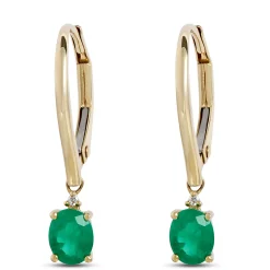 Oval Emerald Leverback Earrings, 14K Yellow Gold Hot